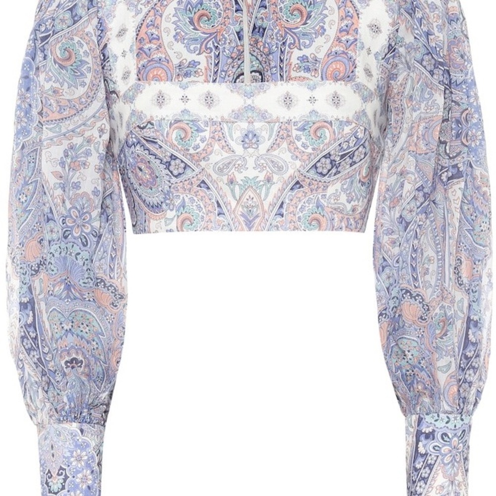 Zimmermann Paisley Print Cropped Blouse in Lavender, Peach, White